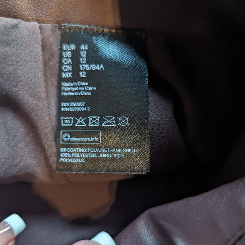 NWT H&M Brown Faux Leather Mini Skirt | Size 12 - Picture 4 of 6
